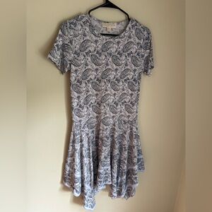 Michael Kors Petite Short Sleeve Blue Paisley Fairy Dress Womens Size Small